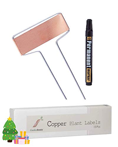 Copper Garden Labels Plant Markers Nursery Tags Reusable Planting Gardening Sticks for Vegetable Herb Flower Pack of 15,with 1 Marker Pen