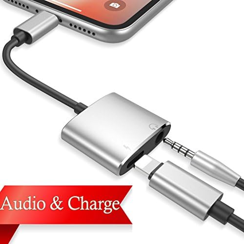 Lightning to 3.5mm Aux Headphone Jack Audio Adapter for iPhone 7/7Plus/8/8Plus/X/10,Lightning Adaptor and Charge Aux Earphone Audio Earbud adapter Connection Converter splitter.Support iOS10.3/iOS 12