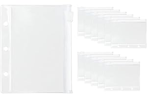 MOGOOSTRY 12Pack Binder Pockets Clear Mini Size Zipper Binder Pouches Bag Waterproof Loose Leaf 3 Holes Zipper Binder Pockets for Journal Budget Filing Pockets Bags