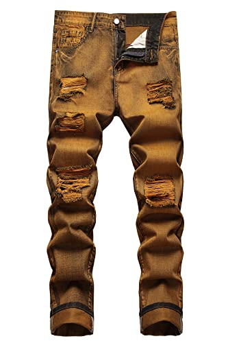 Baylvn Men's Ripped Distressed Destroyed Straight Slim Fit Jeans Skinny Casual Fashion Denim Pants