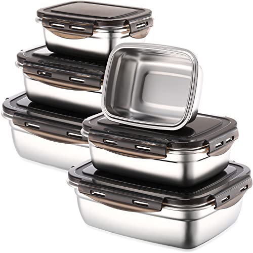 Photo 1 of Nuanchu 6 Packs Stainless Steel Food Storage Containers Airtight Metal Food Containers Meal Prep Container Leak Proof Stackable Bento Lunch Box with Lids for Kitchen Travel Picnic and Camping(Black)