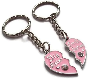 halo accessories Broken heart Pink enamel Big &,Little Sister Pendant keyring key chain BFF G2