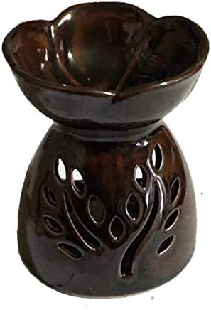 アロマポット ツリー模様スリット 在庫一掃 陶器アロマバーナー ダークブラウン
