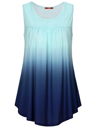 Gaharu Sleeveless Shirts For Women, Youth Summer Pleats Round Neck Tunic Blouse Relaxed Fit Soft and Cozy Flare Running Tank Top Blue,Large