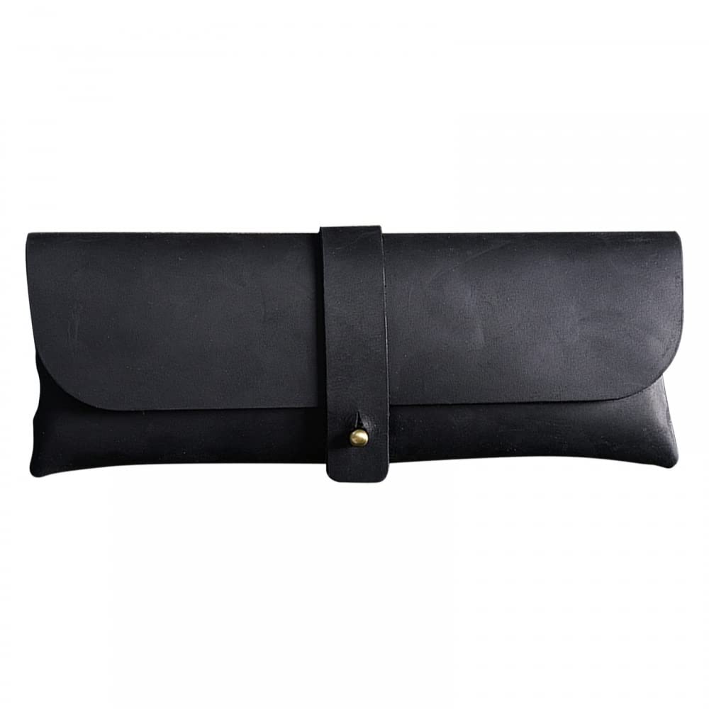 Vintage Leather Pencil Case, Hand Crafted Cowhide Pen Pouch, Stationery Pencil Holder with Fixed Strap for Work Office Adults Students Businessmen Artists