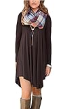 POSESHE Womens Basic eLong Causal Tunic Top Mini T-shirt Dress Coffee M