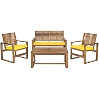 Sale Safavieh Home Collection Hailey Outdoor Living 4 Piece Acacia Patio Furniture Set Brown And Yellow Adirondack Chair Fold Side