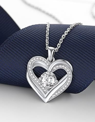 MomentWish Women's Necklace, 1 Carat Moissanite Heart 925 Silver Pendant Chain with Diamond Gift for Women Girlfriend Mother
