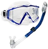 Cressi Panoramic Wide View Mask Dry Snorkel Set, Blue