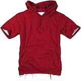 ililily Canvas Short Sleeve Pullover Hooded Cotton Lightweight Sweatshirt