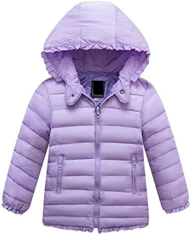 DressU Girls Solid Thicken Modern Full-Zip Hooded Waistcoat Parka Purple 150cm