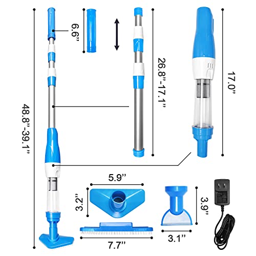 4 in 1 Cordless Rechargeable Small Pool Vacuum spa hot tub 90 Mins Running Time, 12 Gallons/Min Powerful Suction (Sky Blue)