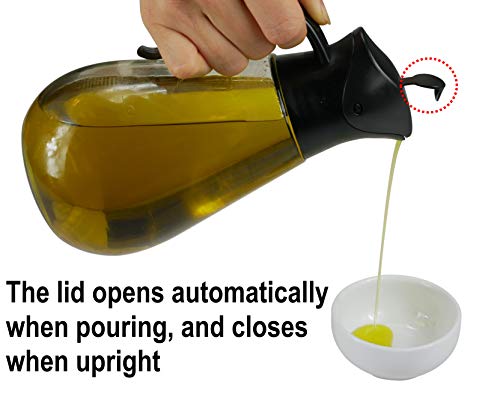 Brieftons Oil & Vinegar Dispensers: 2 x 18.6 Oz Leakproof Glass Dispenser Bottles, Dual Condiment Dispensing Cruet Containers, with Automatic Stopper, Drip-Free & Spill-Free Spout, Non-Slip Handle - Thumbnail 4
