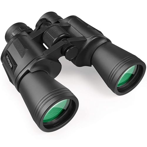 RONHAN 20x50 High Powered Binoculars for Adults, Military Compact HD Professional/Daily Waterproof Binoculars Telescope for Bird Watching Travel Hunting Football Games with Carrying Case&Strap（Black）