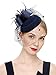 Cizoe Fascinator Hair Clip Pillbox Hat Bowler Feather Flower Veil Wedding Party Hat Tea Hat(1-Navy)
