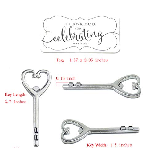 Aokbean 50pcs Multi Function Vintage Skeleton Key Bottle Opener Place Card Holders for Weddings Table Name Cards for Guest Souvenir French Ribbon Silver (Antique Silver) - Thumbnail 2