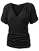 Made By Johnny MBJ WT1118 Womens V Neck Short Sleeve Wrap Front Drape Dolman Top XXXL Black