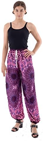 OaSa Harem Pants Drawstring - Comfortable Fit One Size Colorful Elastic Waist and Ankles Hippie Mandala Yoga Boho Active Elephant Pants (Purple Cosmo)