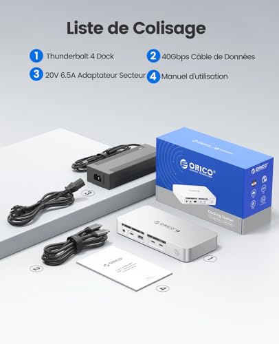ORICO TB4 Thunderbolt 4 Dock for M4 MacBook Air & Pro, 12 in 1 Docking Station, 40 GB/s, Charging PD 85W+15W, Dual 4K/Single 8K, 4xUSB, LAN, SD/TF, AUX, Thunderbolt Certified