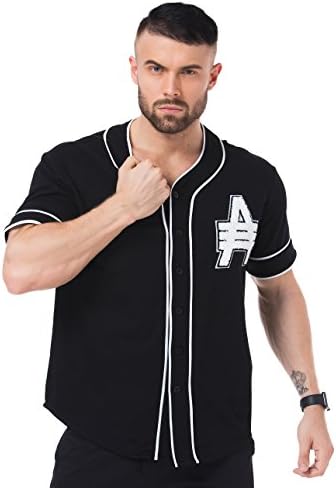 AKFLY Baseball Jersey for Men with Embroidered Logo and Full Button Down Custom Baseball Shirt Black