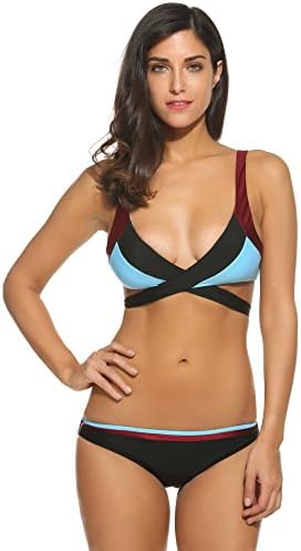 KISSGALS Women's Patchwork Cross Padding 2 Piece Bikini Set Bathing Suit Swimwear