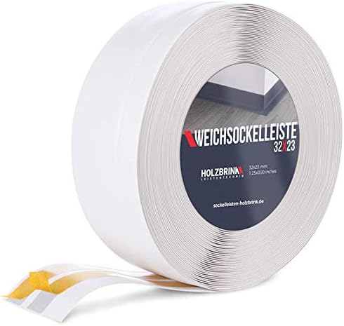 HOLZBRINKSkirting Board Soft Self Adhesive White 32x23 mm 25 m PVC Flexible Baseboard Self- Stick Transition Profile Wall Caulk Strip