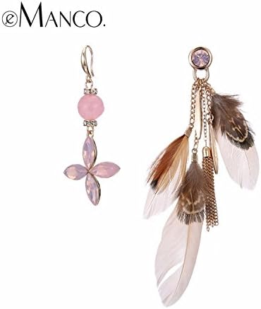 GemMart Jewelry Bohemian Hanging Earrings for women Asymmetry Ethnic Feather Drop Earring with Crystal Unilateral earring jewelry