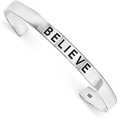 Sterling Silver Believe Antiqued Cuff Bangle,