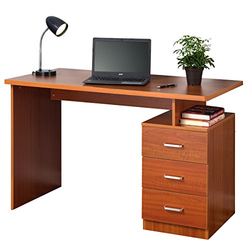 Fineboard Home Office Desk with 3 Drawers, Cherry Finish