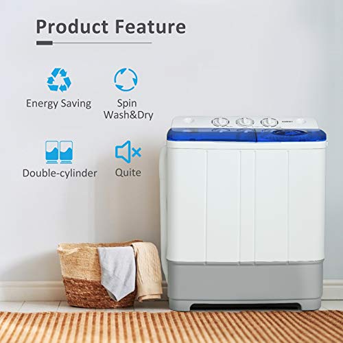 Portable Washing Machine, KUPPET 21lbs Compact Twin Tub Washer and Spin