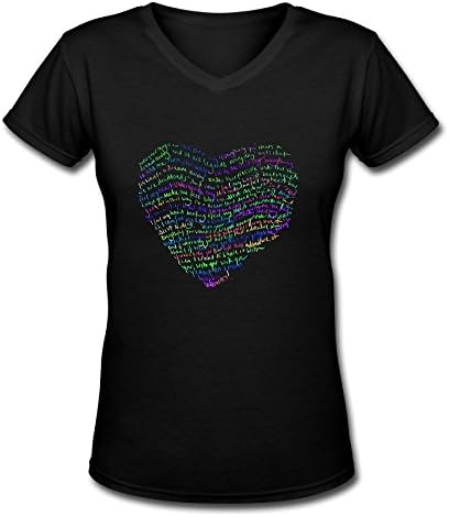 FBIRD A Heart With Word Women's V Neck T Black M