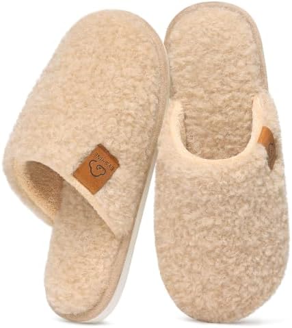 Evshine Women's Fuzzy Slip-on Slippers Comfy Lightweight Indoor House Scuff Slippers Closed Toe Soft Memory Foam Shoes