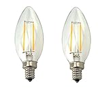 Mansa Lighting, 2 Pack, 2 Watts, 200 Lumens, COB Filament, C35 Candle Style Bulb, E12 (Candle/Candelabra) Base, Warm White, Non-Dimmable, 25W Equivalent