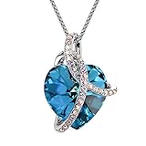 ziozia embrace love heart necklace for women made with swarovski crystal ocean blue pendant fine jewlry for girls gifts for girlfriend and mom
