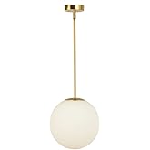 Globe Pendant, Matte White Glass with Brass Finish, One Light Pendant Hanging Modern Light Fixture (25cm/ 10inch Lampshade)