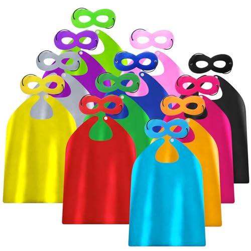 ADJOY Kids Superhero Capes and Masks 12 Sets - Birthday Party Super Hero Capes for Children