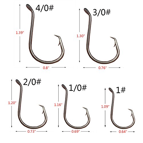 Thekuai Fishing Hooks Octopus Circle Hooks Black High Carbon Steel Hook Set of 75pcs/Box/5Size