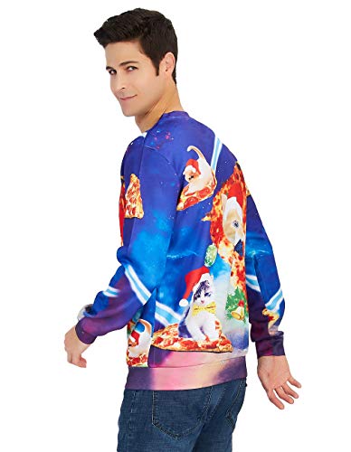 RAISEVERN Unisex Hässliche Weihnachtsstrickjacke Galaxy Raum Cat Print Casual Sport Gym Sweatshirt Kleidung für Frauen Männer