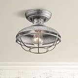 Franklin Park Rustic Farmhouse Outdoor Ceiling Light Fixture Galvanized Steel Open Cage 8 1/2" Damp Rated for Exterior House Barn Porch Patio Deck - Franklin Iron Works