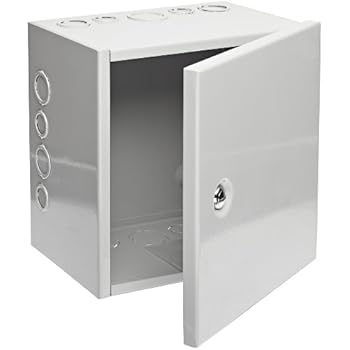 BUD Industries JBH-4961-KO Steel NEMA 1 Sheet Metal Box with Knockout and Hinged Cover, 10