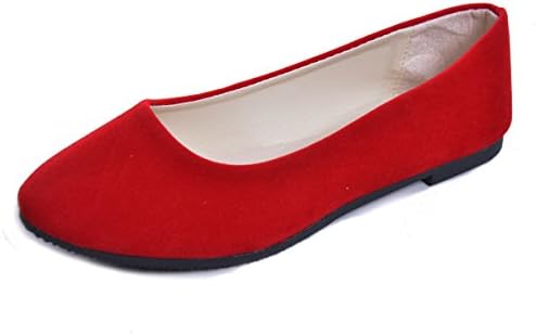 DeerYou Pointy Toe Ballet Flats Women Slip On Suede Ballerina Walking Shoes by Red US 6