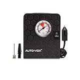 AUTO-VOX Portable Mini Air Compressor Air Pump Tire Inflator，3 Nozzle Adapters & Pressure Gauge & LED light, For Cars, Bicycles and Balls，Air Mattress Beds, and Pool Floats