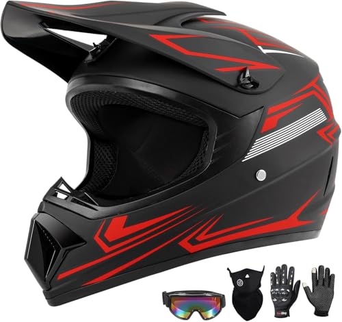 LBOYLOVE® Adult Dirt Bike Motocross Helmets (Goggles Gloves Face Mask) 4 PCS Set, Men Women Full Face Motorcycle Helmet Mountain Bike Off Road Helmets, DOT Approved ATV Helmet