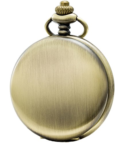 SEWOR Nice Quartz Pocket Watch Shell Dial Gold Smooth Case With Two Type  Chain(Leather+Metal) (Bronze)
