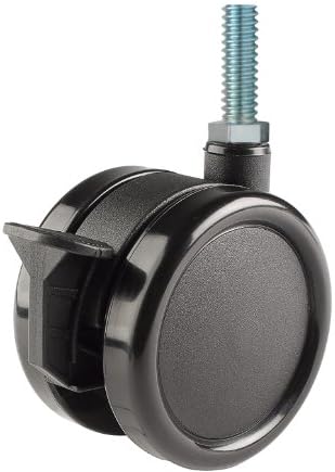 Twin Wheel Caster Solutions TWUN-75U-M23-BK-B 3" Diameter Nylon Wheel Unhooded Brake Caster, 8 mm Diameter x 25 mm Length Threaded Stem, 132 lb Capacity Range