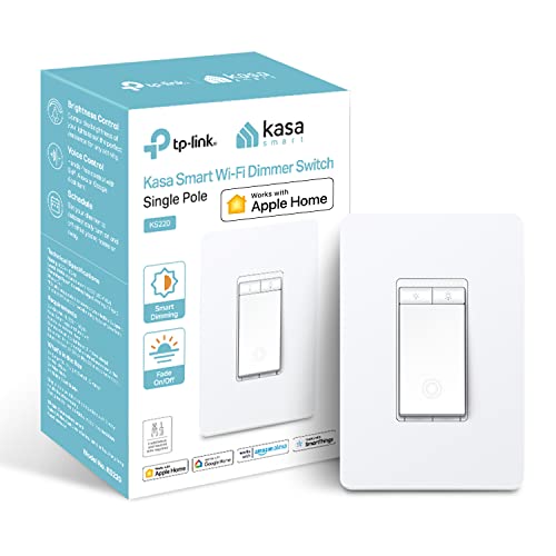 Kasa Apple HomeKit Smart Dimmschalter KS220, einpolig, Neutraldraht erforderlich, 2,4 GHz WLAN Lichtschalter arbeitet mit Siri, Alexa und Google Home,