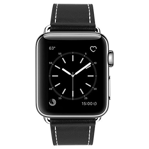 Compatible Apple Watch Band 38mm, Marge Plus Genuine Leather iwatch Band Replacement Strap Stainless Metal Clasp Apple Watch Series 3 Series 2 Series 1 Sport Edition - Black - Thumbnail 3