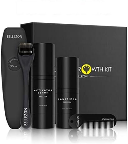 Upgraded Beard Growth Kit,Activator Serum+Beard Roller+Beard Roller Sanitizer+Beard Comb,100 Natural & Organic for Beard Care,Best Gift for Men/Dad