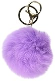 ATJC 18 K Gold Plated Keychain with Plush Cute Genuine Rabbit Fur Key Chain for Car Key Ring (Pueple)