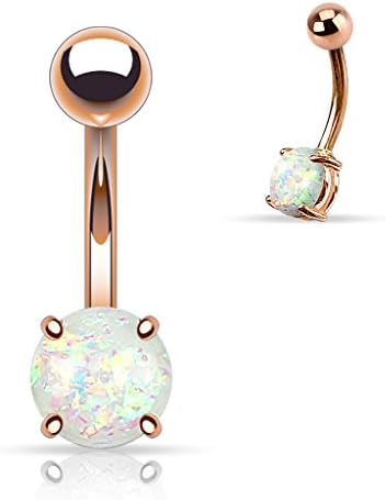 TrybeLife Rose Gold Navel Ring with Prong-set Simulated Opal (White)